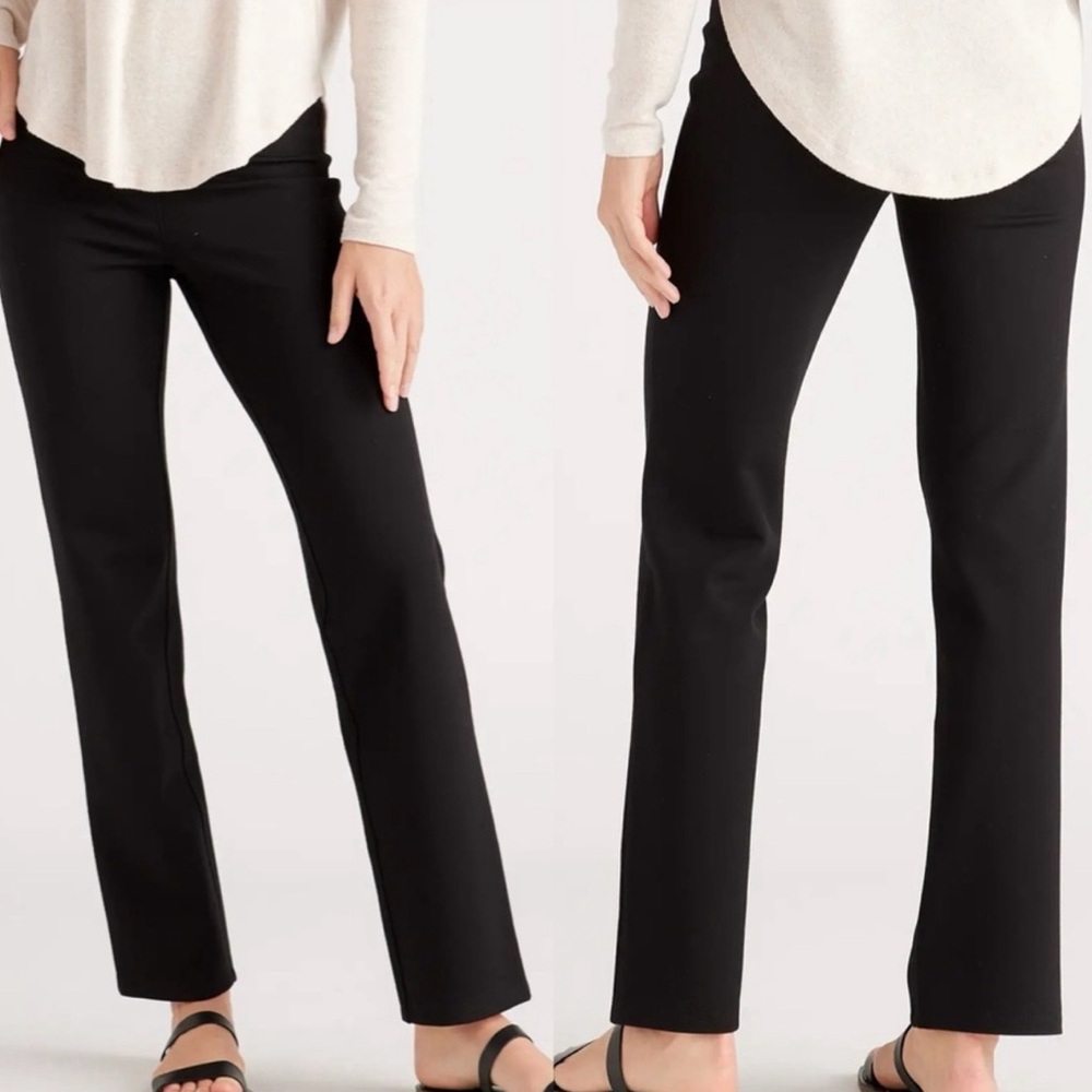 Quince Ultra-Stretch Ponte Straight Leg Pant in Black Women's Large Petite PL